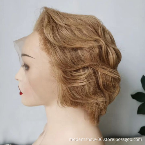 factory customized short pixie colored human hair wigs